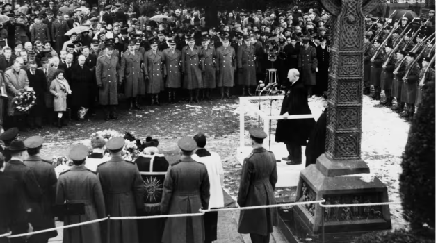 The remains of Roger Casement were exhumed and returned to Dublin in 1965. Pictured: Irish president Eamon de Valera speaking at the funeral of the Irish nationalist at Glasnevin Cemetery in Dublin, March 2nd, 1965. Photograph: Hulton Archive